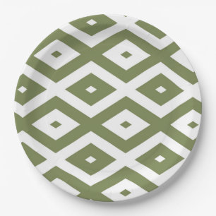 Olive-Green-White-Diamant Pappteller