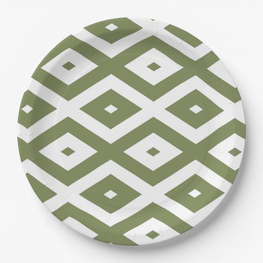 Olive-Green-White-Diamant Pappteller (Vorderseite)