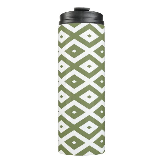 Olive-Green-White-Diamant Thermosbecher (Vorderseite)