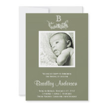 Olive Green White Frame Monogram Baby Ankündigung