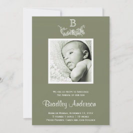 Olive Green White Frame Monogram Baby Ankündigung