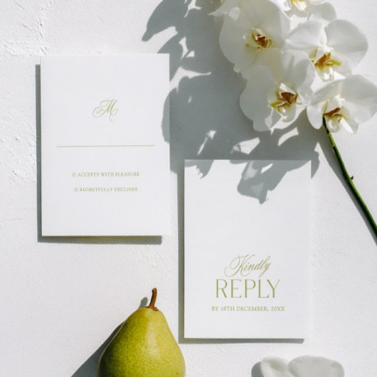 Olive Green & White Minimalist Wedding RSVP Karte