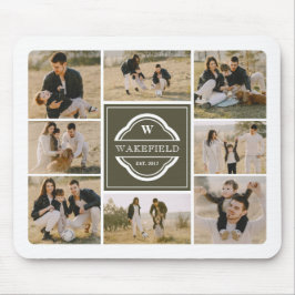 Olive Green White Monogram & Year Foto Collage Mousepad