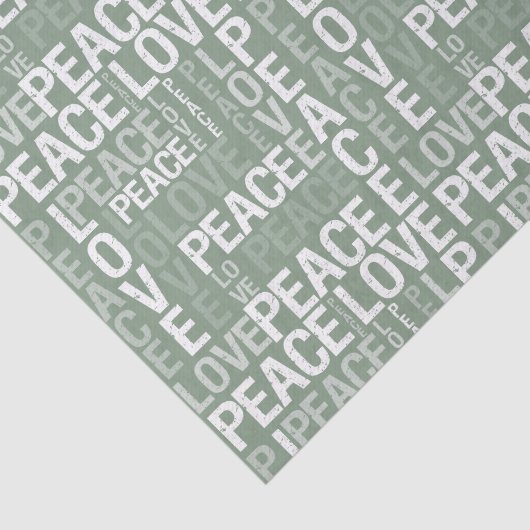 Olive Green White Peace Love Christmas Seidenpapier (Ausschnitt)