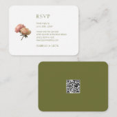 Olive Green & White Rose QR Code Hochzeit Begleitkarte (Vorne/Hinten)