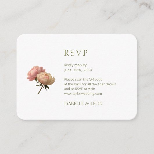 Olive Green & White Rose QR Code Hochzeit Begleitkarte (Vorderseite)