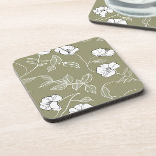 Olive green white simple line art getränkeuntersetzer