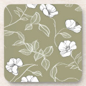 Olive green white simple line art getränkeuntersetzer (Vorderseite)