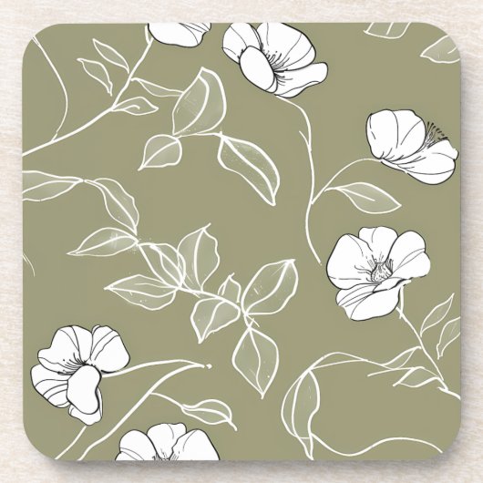 Olive green white simple line art getränkeuntersetzer (Vorderseite)