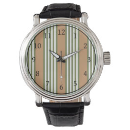Olive-Green-White-Streifen-Muster mit Bräune Armbanduhr