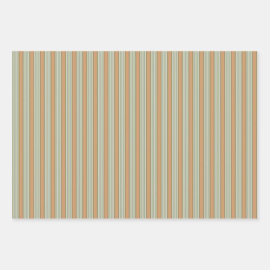 Olive-Green-White-Streifen-Muster mit Bräune Geschenkpapier Set (Vorderseite 3)