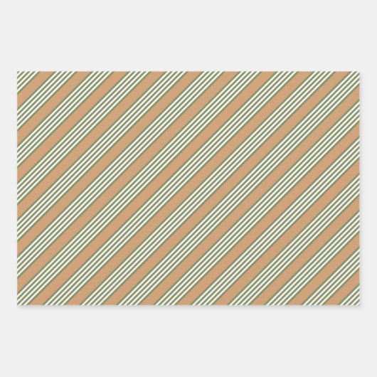 Olive-Green-White-Streifen-Muster mit Bräune Geschenkpapier Set (Vorderseite 2)