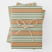 Olive-Green-White-Streifen-Muster mit Bräune Geschenkpapier Set (Beispiel)