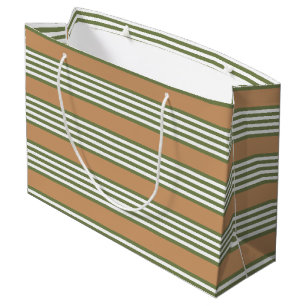 Olive-Green-White-Streifen-Muster mit Bräune Große Geschenktüte