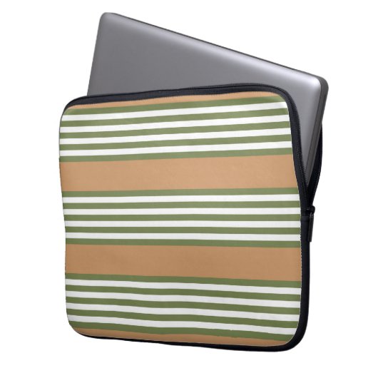 Olive-Green-White-Streifen-Muster mit Bräune Laptopschutzhülle (Vorderseite Links)