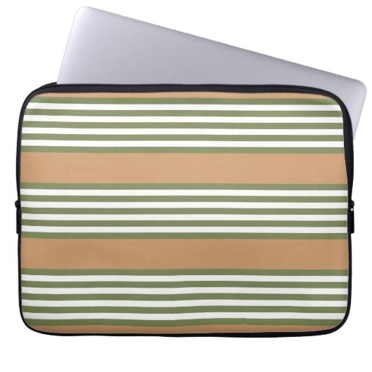 Olive-Green-White-Streifen-Muster mit Bräune Laptopschutzhülle (Vorderseite)