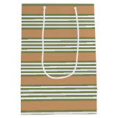 Olive-Green-White-Streifen-Muster mit Bräune Mittlere Geschenktüte (Rückseite)