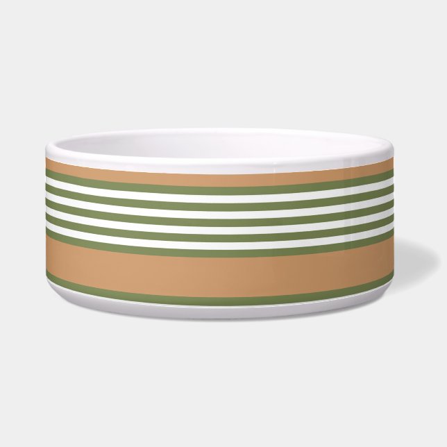 Olive-Green-White-Streifen-Muster mit Bräune Napf (Vorderseite)