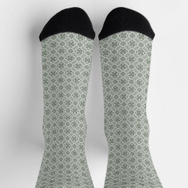 Olive Green & White Tatreez Henna Thobe Muster Socken