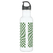 Olive Green & White Warted Checkered Pattern Edelstahlflasche (Rückseite)
