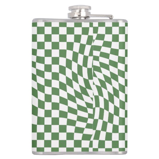 Olive Green & White Warted Checkered Pattern Flachmann (Rückseite)