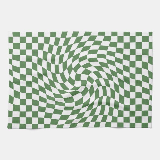 Olive Green & White Warted Checkered Pattern Geschirrtuch (Horizontal)