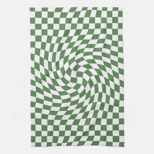 Olive Green & White Warted Checkered Pattern Geschirrtuch (Vertikal)