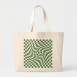 Olive Green & White Warted Checkered Pattern Jumbo Stoffbeutel