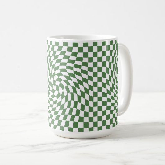 Olive Green & White Warted Checkered Pattern Kaffeetasse (VorderseiteRechts)