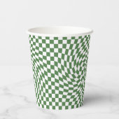 Olive Green & White Warted Checkered Pattern Pappbecher (Rückseite)