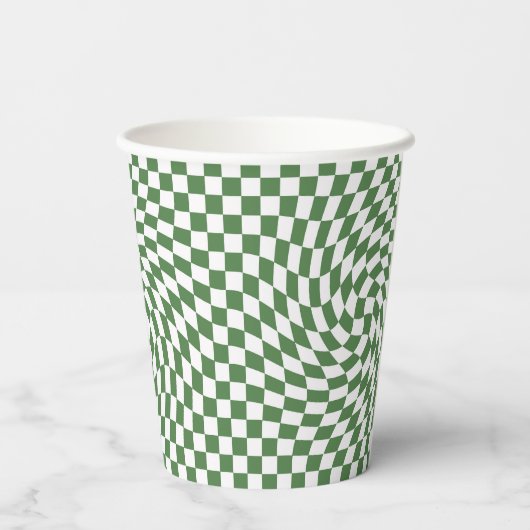 Olive Green & White Warted Checkered Pattern Pappbecher (Rückseite)