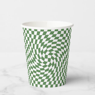 Olive Green & White Warted Checkered Pattern Pappbecher