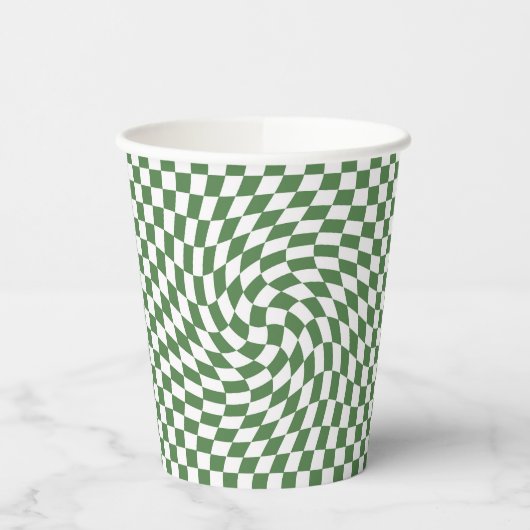 Olive Green & White Warted Checkered Pattern Pappbecher (Links)