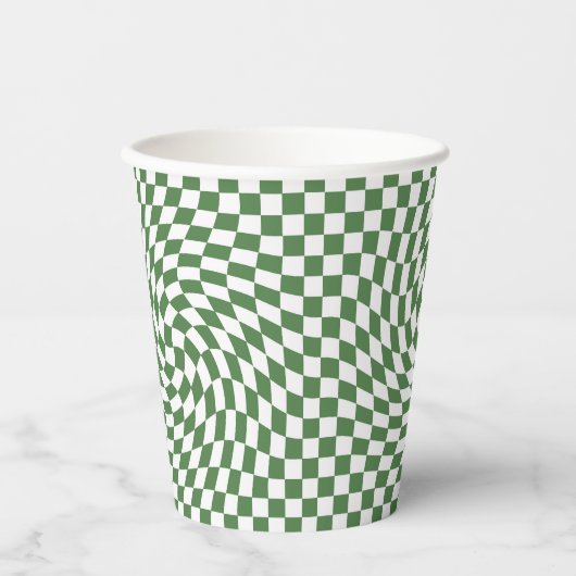 Olive Green & White Warted Checkered Pattern Pappbecher (Vorderseite)