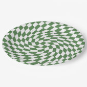 Olive Green & White Warted Checkered Pattern Pappteller (Schrägansicht)