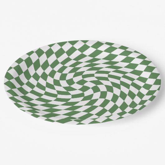 Olive Green & White Warted Checkered Pattern Pappteller (Schrägansicht)