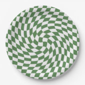 Olive Green & White Warted Checkered Pattern Pappteller (Vorderseite)