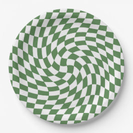 Olive Green & White Warted Checkered Pattern Pappteller
