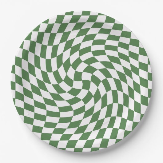 Olive Green & White Warted Checkered Pattern Pappteller (Vorderseite)