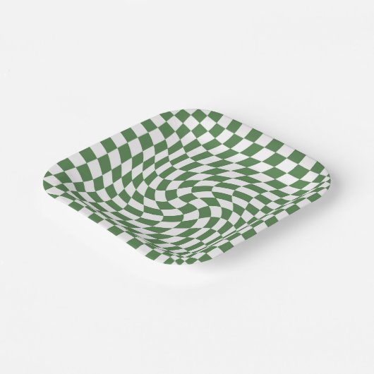 Olive Green & White Warted Checkered Pattern Pappteller (Gewinkelt)