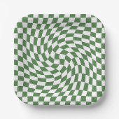Olive Green & White Warted Checkered Pattern Pappteller (Vorderseite)