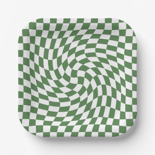 Olive Green & White Warted Checkered Pattern Pappteller (Vorderseite)