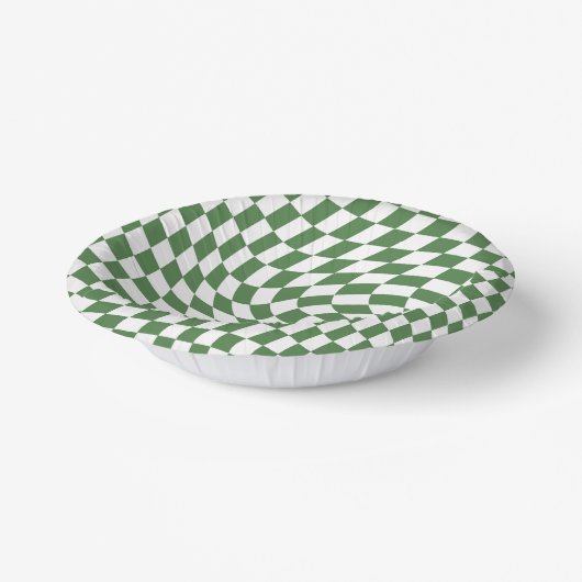 Olive Green & White Warted Checkered Pattern Pappteller (Gewinkelt)