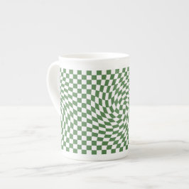 Olive Green & White Warted Checkered Pattern Porzellantasse