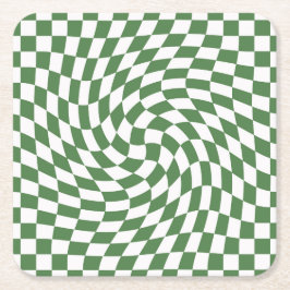 Olive Green & White Warted Checkered Pattern Rechteckiger Pappuntersetzer