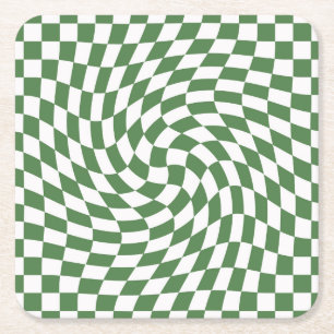 Olive Green & White Warted Checkered Pattern Rechteckiger Pappuntersetzer