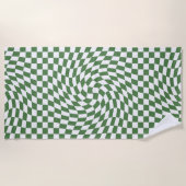 Olive Green & White Warted Checkered Pattern Strandtuch (Vorderseite)