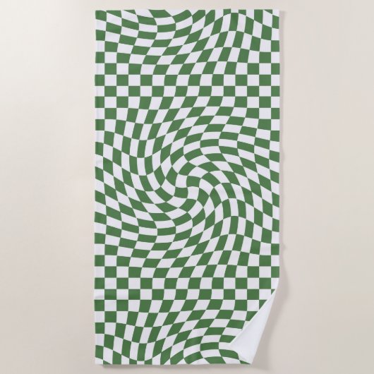 Olive Green & White Warted Checkered Pattern Strandtuch (Vorderseite)