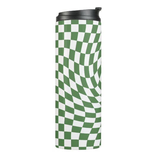 Olive Green & White Warted Checkered Pattern Thermosbecher (Nach links gedreht)