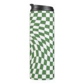 Olive Green & White Warted Checkered Pattern Thermosbecher (Nach rechts gedreht)